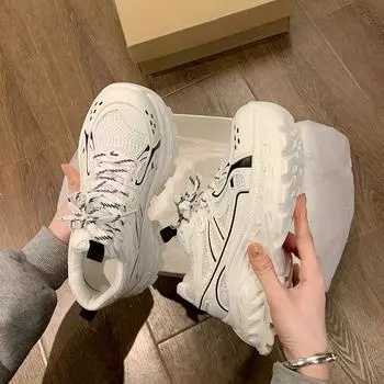 Thick-soled heightening dad shoes women s 2025 early spring new soft leather net sports shoes versatile and small casual shoes women s shoes 35 красный