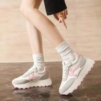 Thick-soled heightening dad shoes women s 2025 spring new versatile lightweight casual student sports shoes soft-soled Forrest Gump shoes 35 розовый