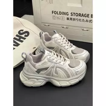Thick-soled heightening gray dad shoes women s spring new mesh breathable sports shoes soft-soled lightweight casual shoes 35 бежевый