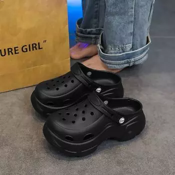 Туфли с толстыми подошвами и отверстиями для женщин, которые можно носить на улице, нескользящие и водонепроницаемые сандалии для занятий спортом в помещении и отдыха на пляже 36 бежевый