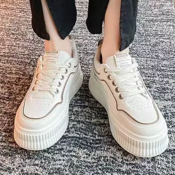 Thick-soled heightening little white shoes for women 2025 summer explosion Hong Kong style chic student niche muffin casual versatile board shoes 35 хаки