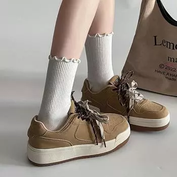 Thick-soled heightening little white shoes women s 2025 spring new versatile round head lace-up casual sports board shoes trendy fashion single shoes 35 серый