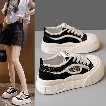 Thick-soled heightening low-top canvas shoes women s 2024 spring and summer new little white shoes versatile student sports and leisure board shoe 35