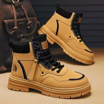Thick-soled heightening Martin boots men s autumn and winter 2024 new velvet desert big yellow boots men s tooling locomotive boots 39