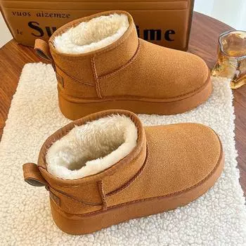 Thick-soled heightening mini snow boots women s winter 2024 new thickened warm bread cotton shoes non-slip cotton batch 35 верблюд