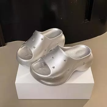 Thick-soled heightening one-word slippers for women to wear in summer, new lightweight hole shoes, small beach cool slippers 36/37