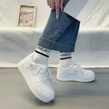 Thick-soled heightening round-headed white shoes for women s spring 2025 new Korean version ins trendy versatile casual sports shoes 35 белый