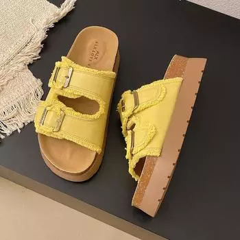 Thick-soled heightening slippers women s new summer outer sandals retro beach sandals 35