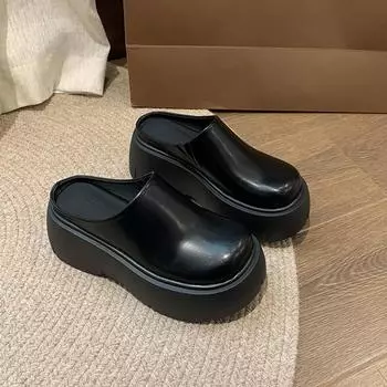 Thick-soled heightening slippers women s spring and autumn new outer wear high-heeled bag head half slippers 35