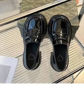 Thick-soled heightening small leather shoes women s new versatile thick-heeled retro high heels 35