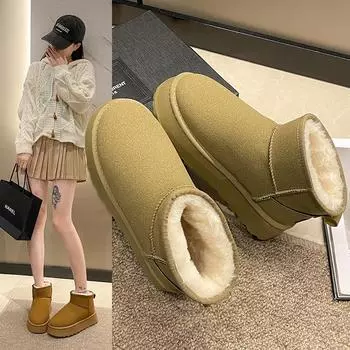Thick-soled heightening snow boots for women s 2024 winter new piled and thickened casual non-slip Northeast Mao Mao cotton shoes 35 чёрный