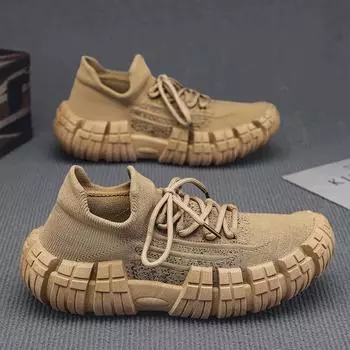 Thick-soled high-end tire-soled dad shoes 2025 new breathable thin socks shoes wear walking sports shoes 39 зелёный