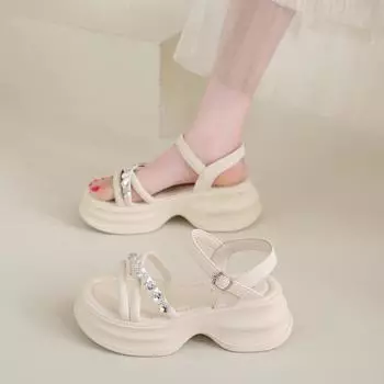thick-soled high-heeled sandals women s summer new heightening soft-soled high-end shoes rhinestone beach shoes 35