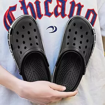 Thick-soled hole shoes men s non-slip dual-purpose stepping on shit feeling casual beach shoes summer outer wear bag head cool slippers can be 39