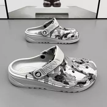 Thick-soled hole shoes men s summer wear 2024 new beach baotou non-slip, deodorant and heightening men s sandals summer 40 хаки