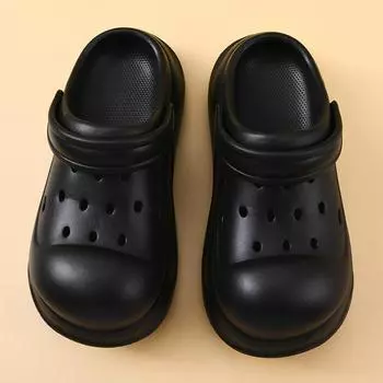 Thick-soled hole shoes women s outer wear heightening new fashion non-slip bag head cool slippers women s summer 36-37 чёрный