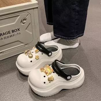 Thick-Soled Hole Shoes Women S Outer Wear Beach Internet Celebrity Lightweight Sandals Casual Stepping On Shit Bag Head Nurse Slippers 35/36 коричневый