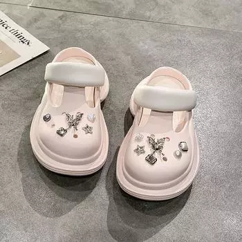 Thick-soled hole shoes women s summer 2025 heightening beach seaside non-slip cool slippers versatile women s summer outer wear soft sole 34