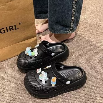 Thick-Soled Hole Shoes Women S Wear Non-Slip Beach Shoes Step On Shit Feeling Women S Casual Bag Head Half Slippers 36/37 белый