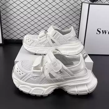 Thick-soled hollowed-out breathable mesh dad shoes women s summer new leather versatile sports lazy bag head sandals 35