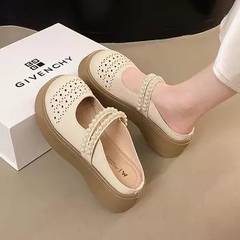 Thick-soled hollowed-out cool slippers women wear in summer, new fashionable and breathable Mary Jane goes out with a bag head and half slippers 35