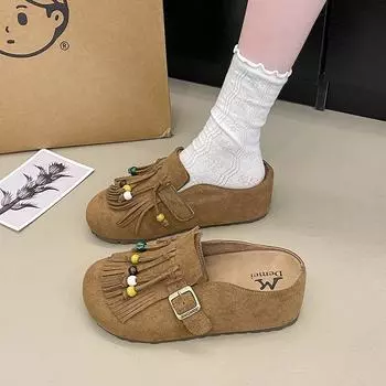 Thick-soled inner height increase, ugly and cute, one pedal bag head and half slippers, women wear new summer and autumn single shoes 34