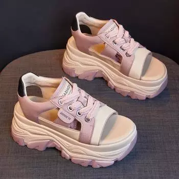 Thick Soled Inner Raised Heel Toe Casual Sandals Women s Shoes Summer New Sloping Heel Roman Sports Sandals Women Split Leather 34 чёрный