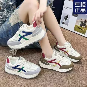 Thick-soled Internet celebrity niche fashion versatile 2025 Korean version of the new shallow mouth Forrest Gump shoes women s casual versatile s 35 хаки