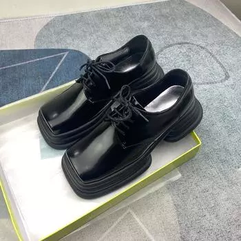 Маленькие кожаные туфли в японском британском стиле на толстой подошве, женские ретро-мокасины Head Muffin 35 белый