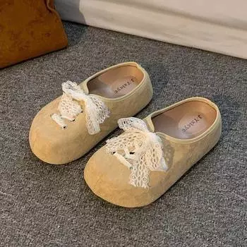 thick-soled lace bow shoes women s spring and summer new models wear a pedal bag head and half slippers 35 абрикосовый