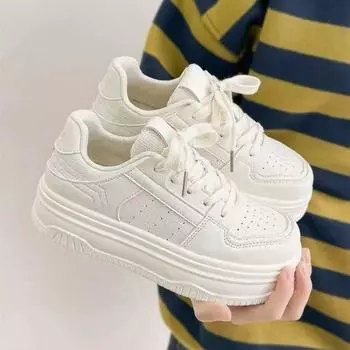 thick-soled lace-up little white shoes women s autumn new round head casual shoes student versatile board shoes 36