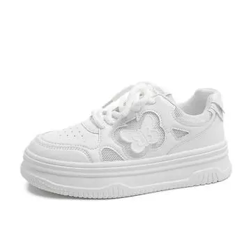 thick-soled lace-up little white shoes women s new solid-color bow casual shoes college-style versatile board shoes 35