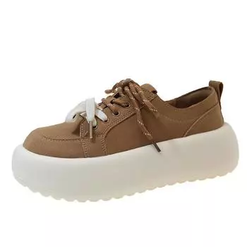 Thick-soled lace-up round head fashionable retro shoes are popular, and the height will increase in autumn. Casual and versatile niche 35