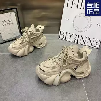 Thick soled lace up women s casual shoes for spring and autumn 2024 new comfortable and lightweight sports shoes running shoes 35 серый