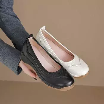 thick-soled lazy muffin shoes women s soft leather round head one-pedal single shoes 2025 new autumn casual high-heeled small leather shoes 35