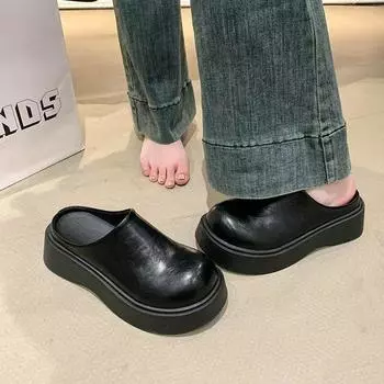 Thick-soled lazy outer bag head 2025 Muller women s shoes spring new muffin slippers slippers outer wear women 35 чёрный