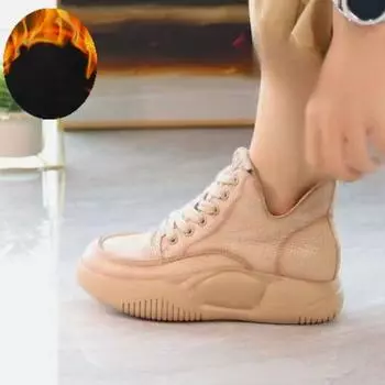 thick-soled leather Martin boots women s round head lace-up short boots 2024 new waterproof table versatile casual high-top leather shoes 30-day warranty