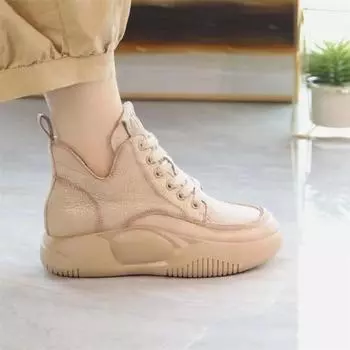 thick-soled leather Martin boots women s round head lace-up short boots 2024 new waterproof table versatile casual high-top leather shoes 30-day warranty