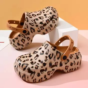 thick-soled leopard print color hole shoes couple summer women s home outdoor soft fashion comfortable sandals 35-36 леопардовый