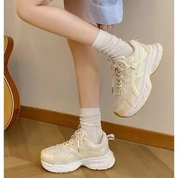 Thick-soled lightweight retro heightening soft-soled sports shoes women s summer 2025 new models show feet small Hong Kong style Paris dad shoes 35