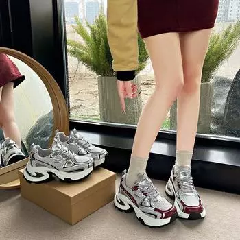 Thick-soled little dad shoes women s spring 2025 new small versatile height-increasing casual sports shoes 35 красный