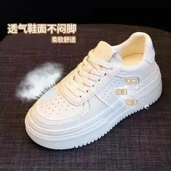 Thick-soled little white shoes are versatile for women in 2024 spring, popular small-footed muffin shoes increase height, student sports board shoes, 35 белый