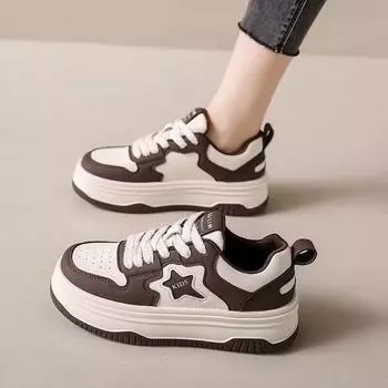 thick-soled little white shoes for women s 2025 spring new height-increasing versatile board shoes trend student soft-soled casual sports shoes for 35 чёрный