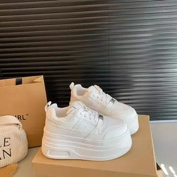 thick-soled little white shoes women s spring new leather muffin shoes small height increase lightweight casual sports board shoes 35