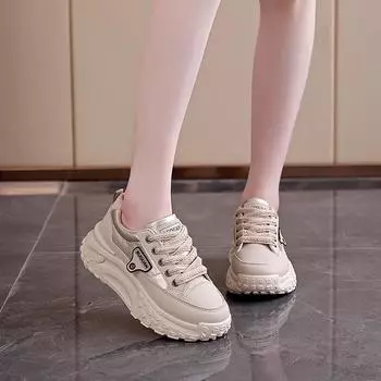 thick-soled little white shoes women s spring new versatile sports and leisure board shoes female student dad shoes 35 хаки