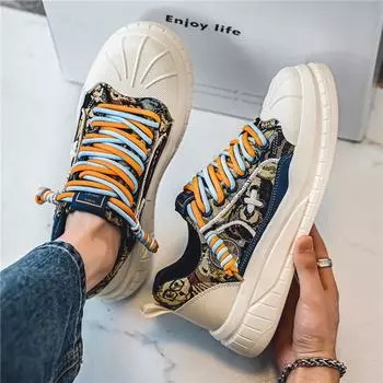 thick-soled low-top canvas shoes men s autumn cartoon skateboard shoes new casual personality trend sports shoes men s shoes 39