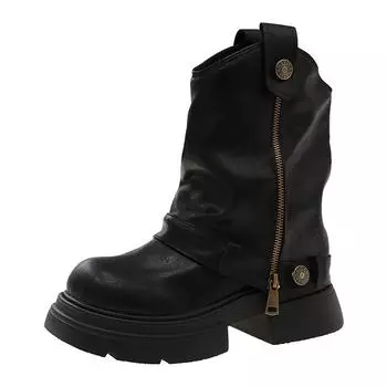 Thick-soled Martin boots women s 2025 autumn and winter new British style explosion small slim short boots Maillard V-mouth boots 35