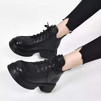 Thick-soled Martin boots women s autumn and winter new retro waterproof platform thick-heeled leather boots top-layer cowhide short boots 35