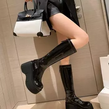 Thick-soled Martin boots women s muffin versatile short boots 2024 new autumn and winter ultra-high heel elastic thin boots 35