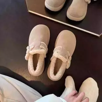 Thick-soled matte leather Boken shoes for women s autumn and winter 2025 new retro loafers for women s plush snow plush cotton shoes 35